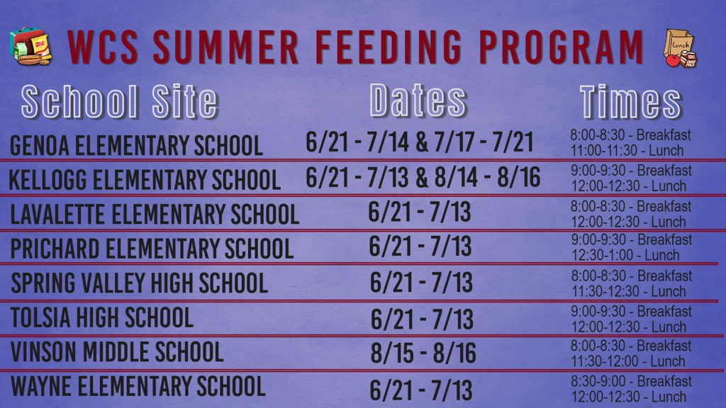 2023 WCS Summer Feeding Program Site List