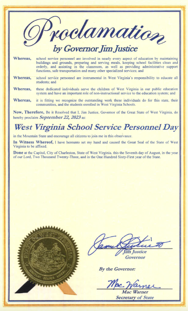 West Virginia School Service Personnel Day Wayne County Schools Jim Justice